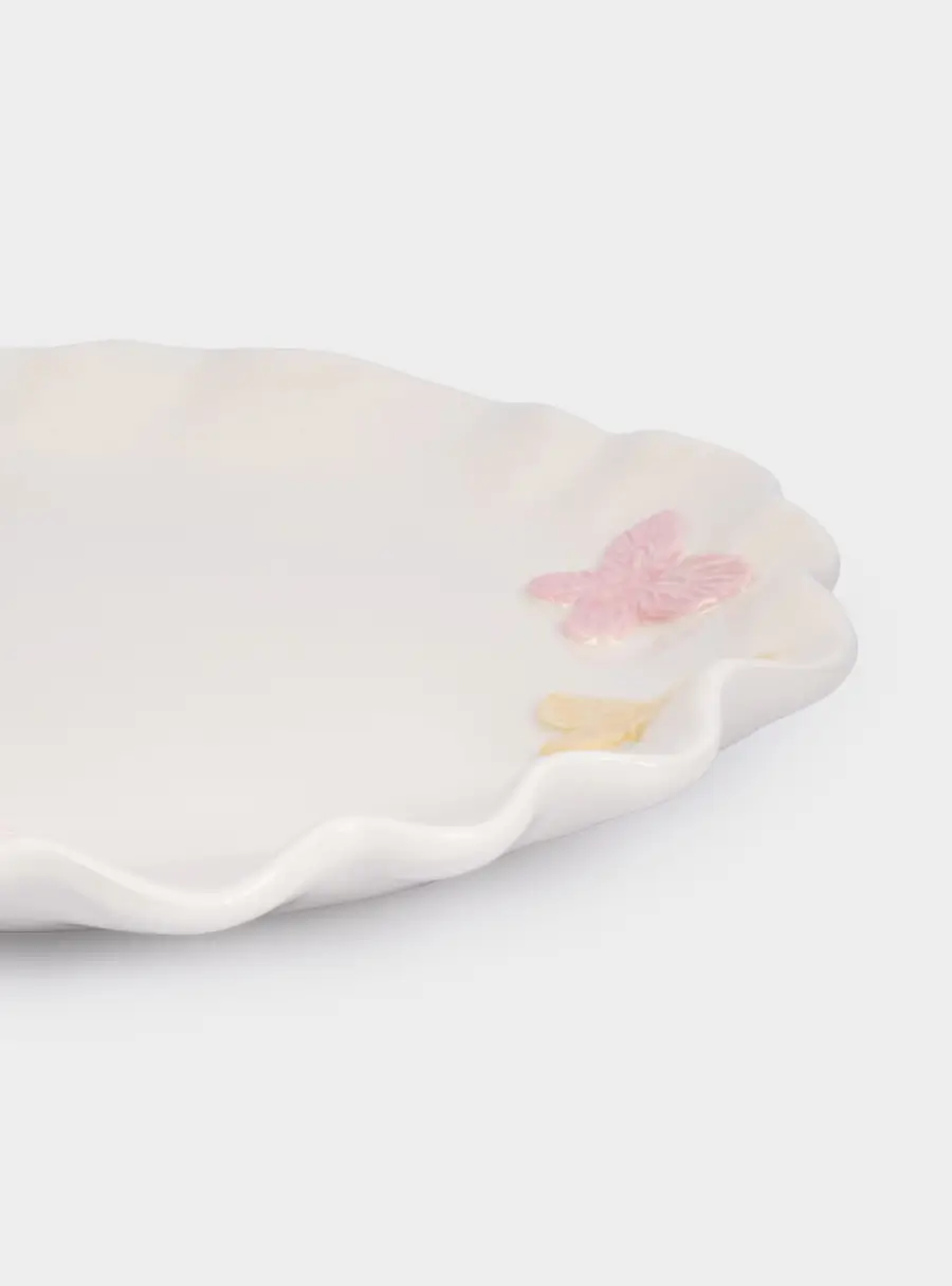 Блюдо, 24 см, керамика, молочное, Бабочки, Butterfly ,image-3