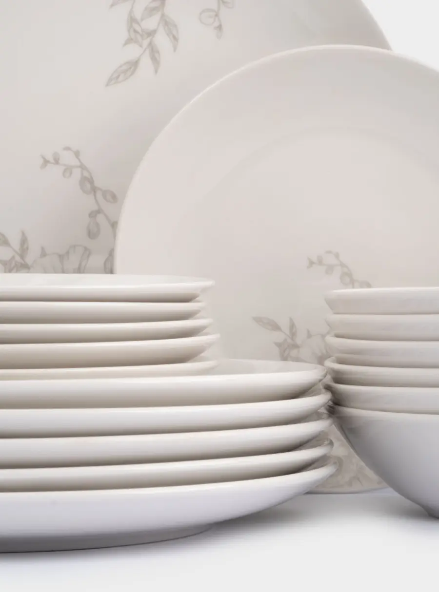Сервиз обеденный, 6 перс, 18 пр, фарфор P, белый, Бежевые цветы, Lorenzo, image-8