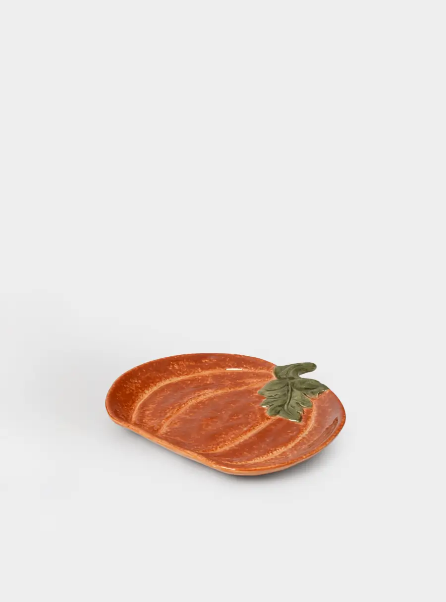 Блюдо, 23х19 см, керамика D, оранжево-зеленое, Тыква с листом, Bright pumpkin ,image-1