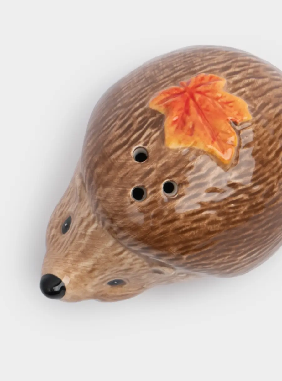 Емкость для соли или перца, 5 см, керамика, коричневая, Еж с листом, Autumn forest ,image-1