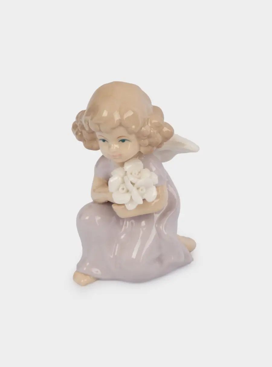 Статуэтка, 10 см, фарфор P, молочно-лиловая, Ангел с букетом, Lady ,image-3