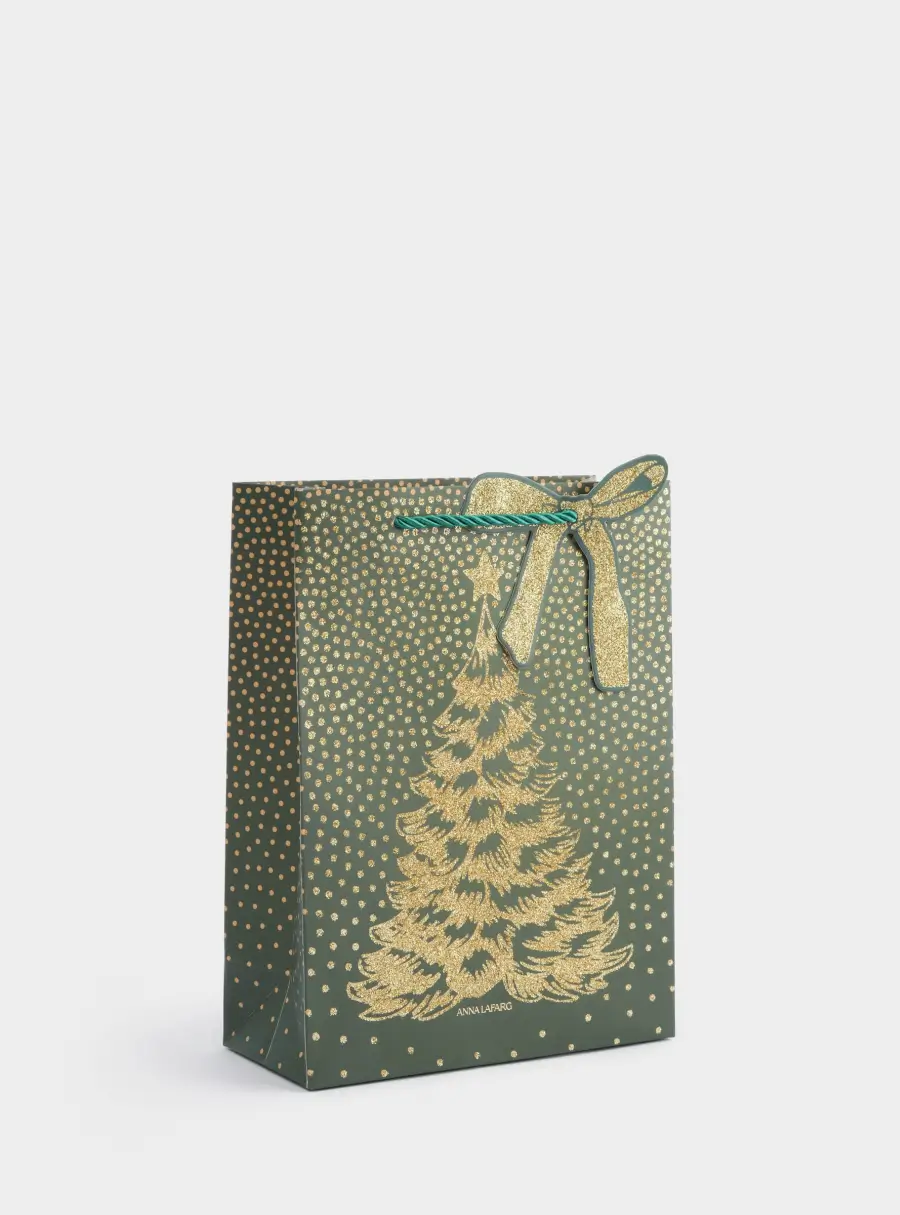 Пакет подарочный, 18х24 см, бумага, золотисто-зеленый, Елка, New year
