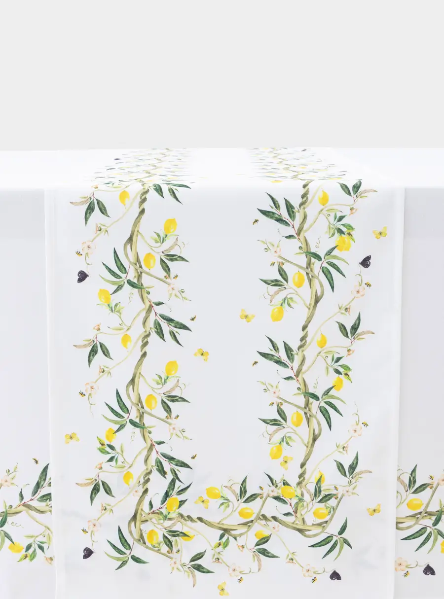 Дорожка настольная, 40х160 см, полиэстер, белая, Лимоны на ветках, Lemon branch ,image-1