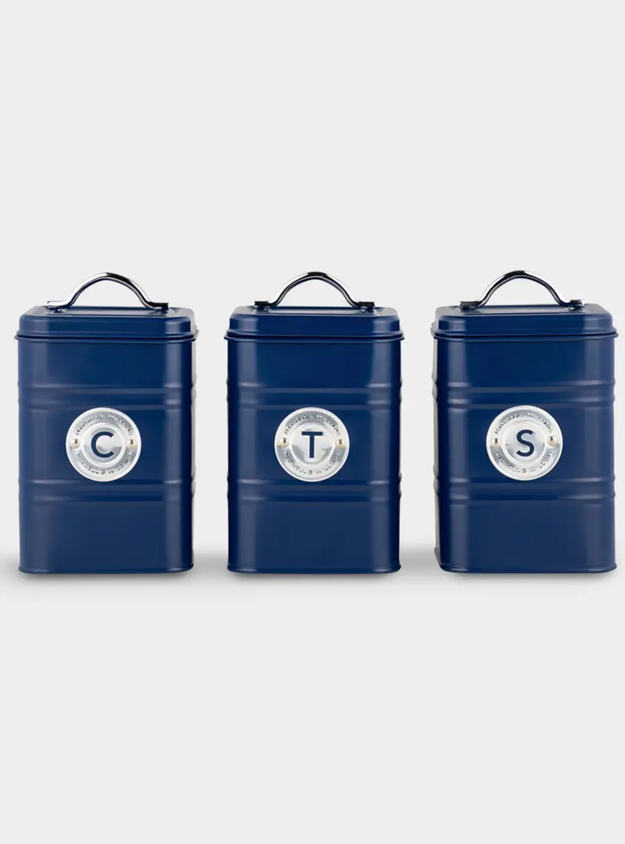 Набор банок для сыпучих продуктов, 3 пр, 1.45 л, h18 см, синие, Grantham