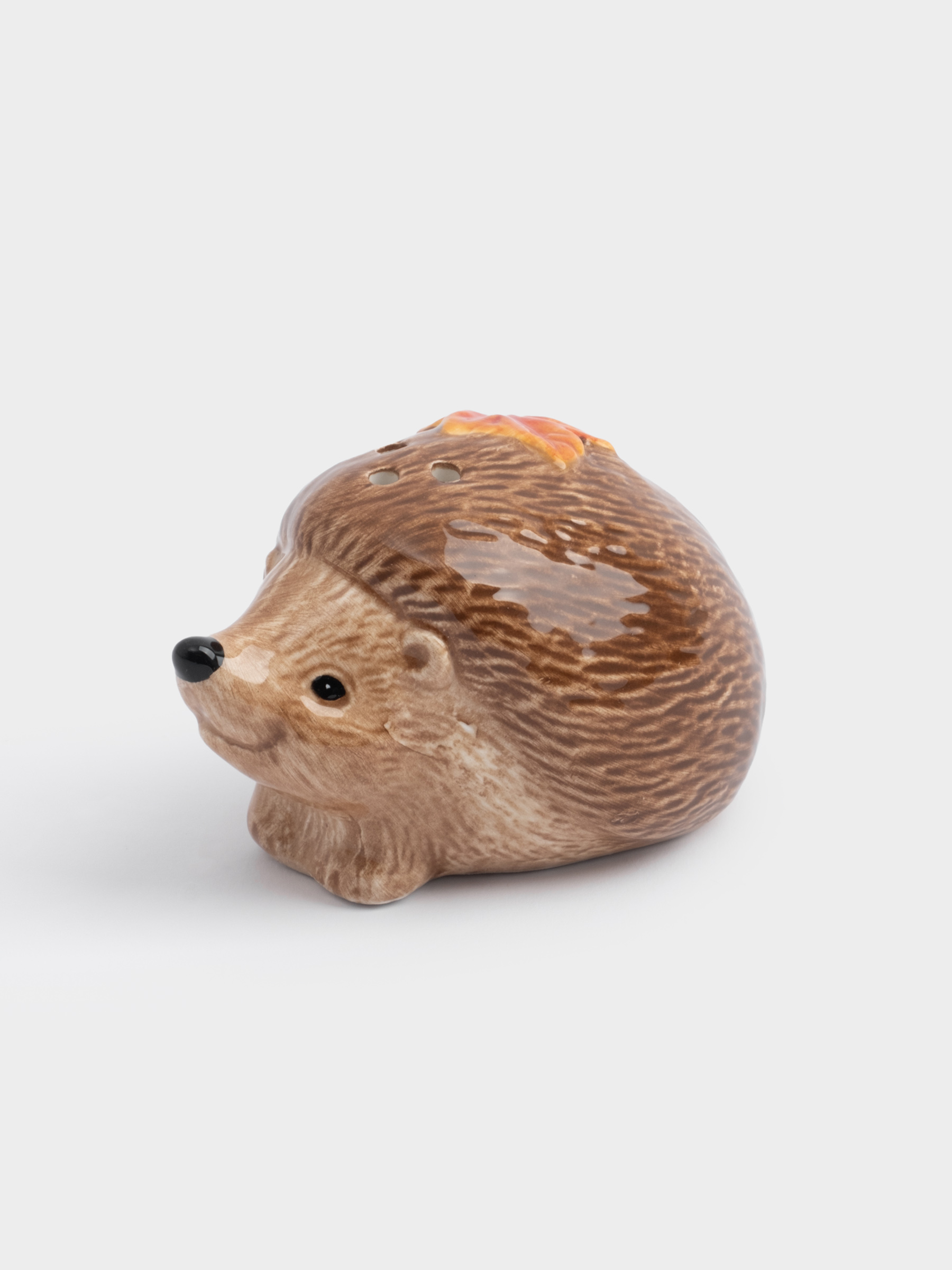 Емкость для соли или перца, 5 см, керамика, коричневая, Еж с листом, Autumn forest, image-0