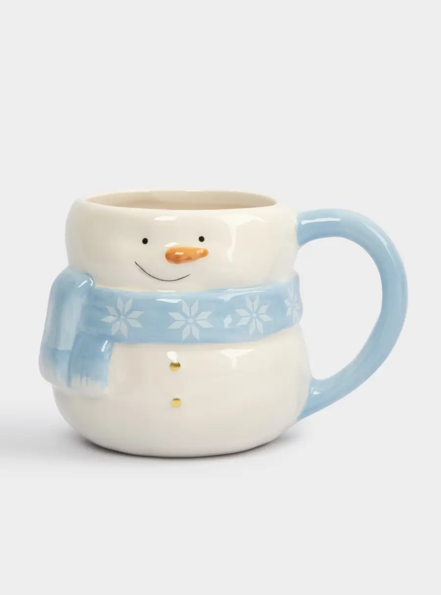 Кружка, 450 мл, керамика, бело-голубая, Снеговик в шарфе, Snowman ,image-0
