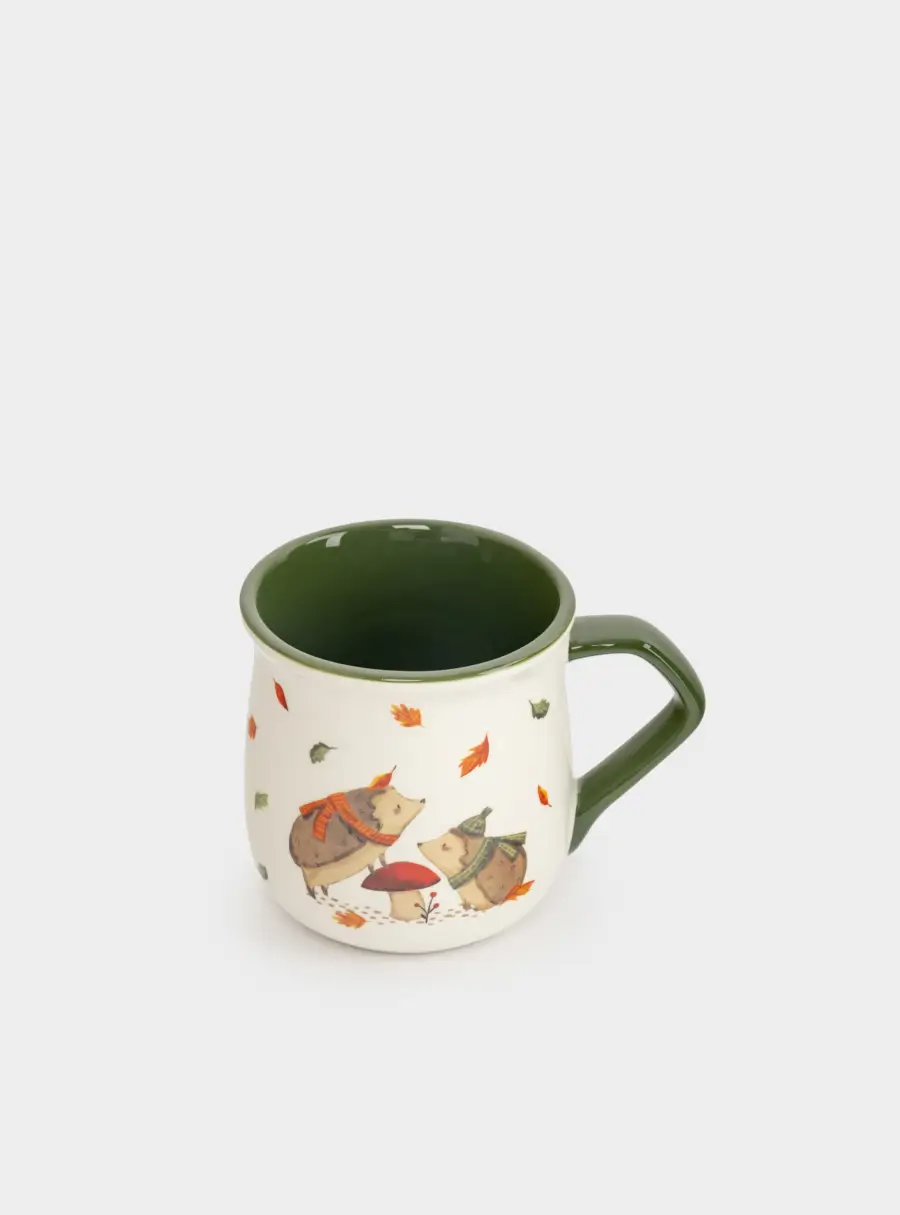 Кружка, 400 мл, керамика D, бело-зеленая, Ежи у гриба, Autumn friends ,image-3