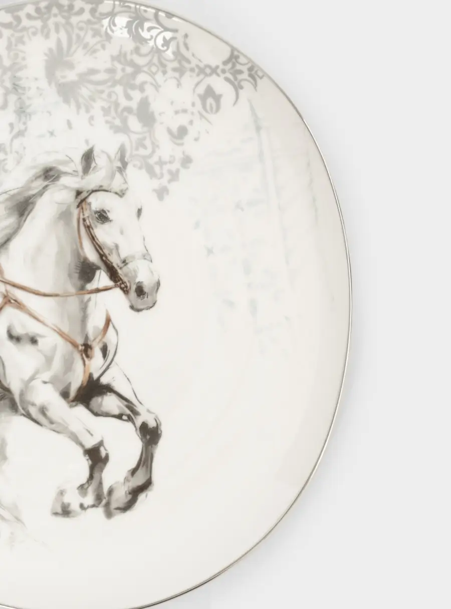 Тарелка закусочная, 21 см, фарфор N, белая, с серебристым кантом, Конь, White horse ,image-2