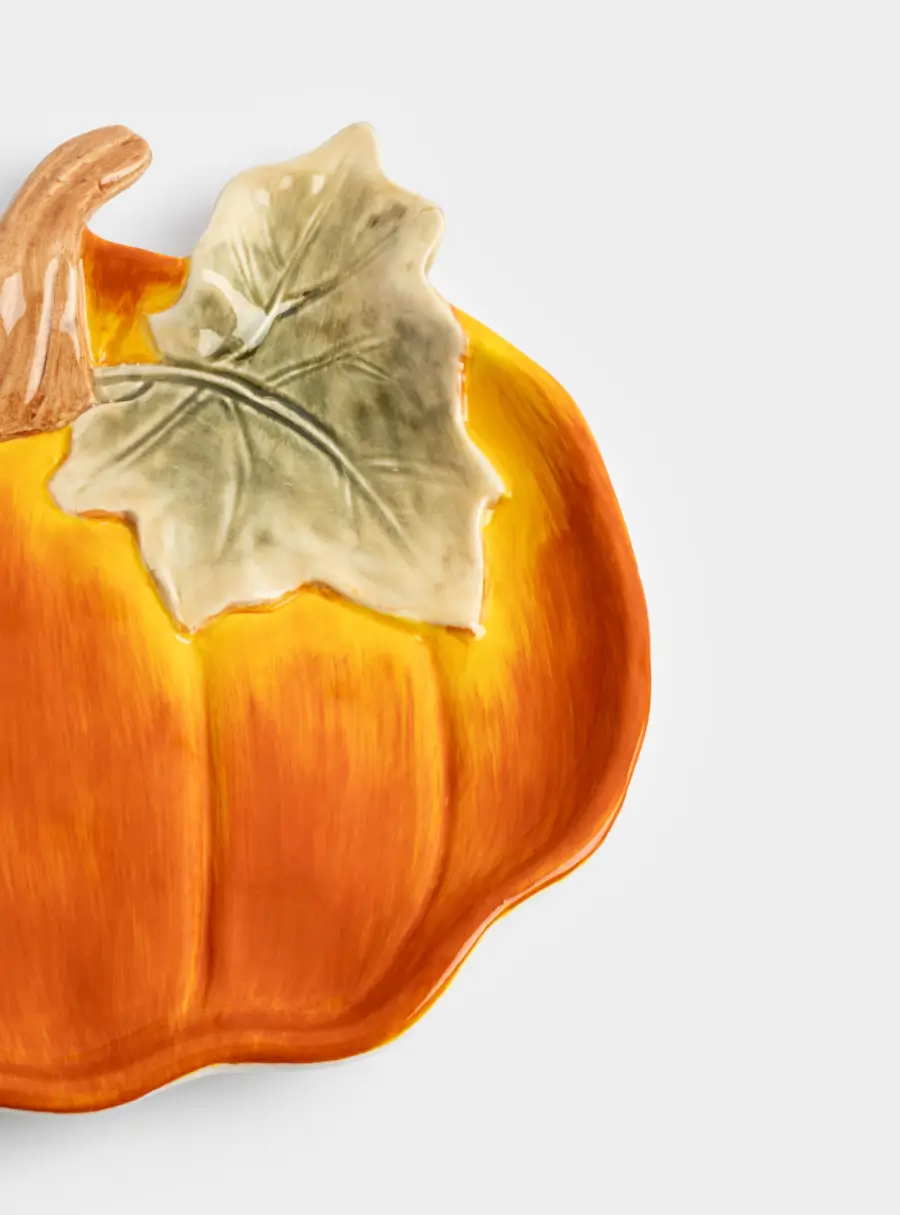 Блюдо, 22 см, керамика, оранжево-зеленое, Тыква, Bright pumpkin ,image-3