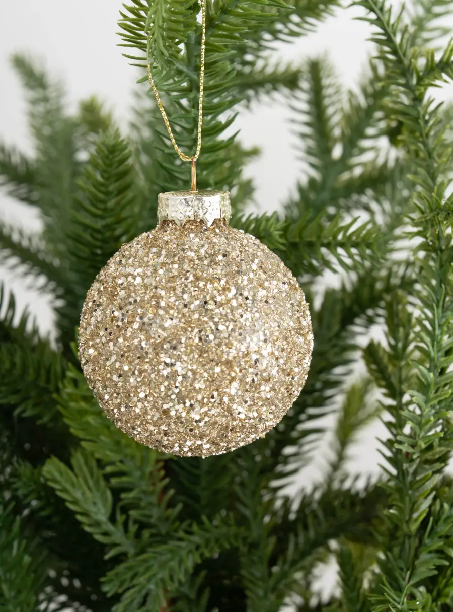 Игрушка елочная, 6 см, стекло, с блестками, шампань, Шар, New Year ,image-2