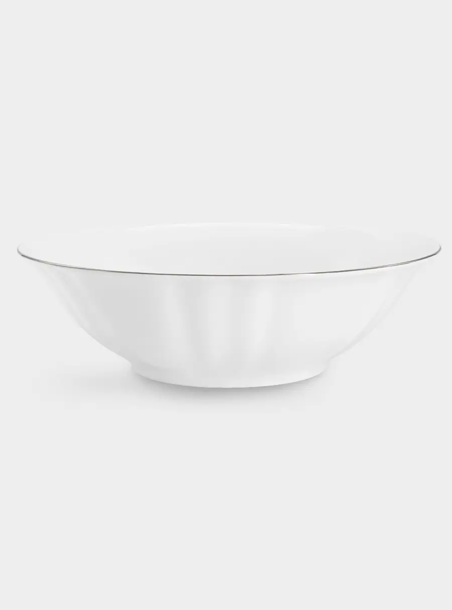 Салатник, 23х6,5 см, 1,35 л, фарфор F, белый, с серебристым кантом, Lotus silver