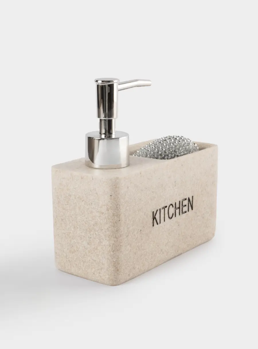 Диспенсер для моющего средства, 160 мл, органайзер, с губкой, полирезин/пластик, бежевый, Stone ,image-2