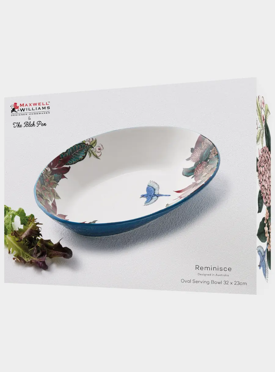 Салатник, 32х23 см, 1,5 л, керамика К, овальный, синий, Цветы и птица, Reminisce ,image-2
