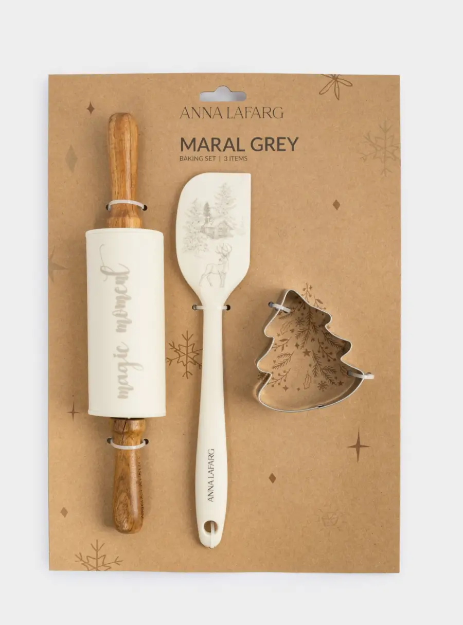 Набор для выпечки, 3 пр, скалка/лопатка/форма, силикон/дерево/сталь, Олень в лесу, Maral grey, image-6