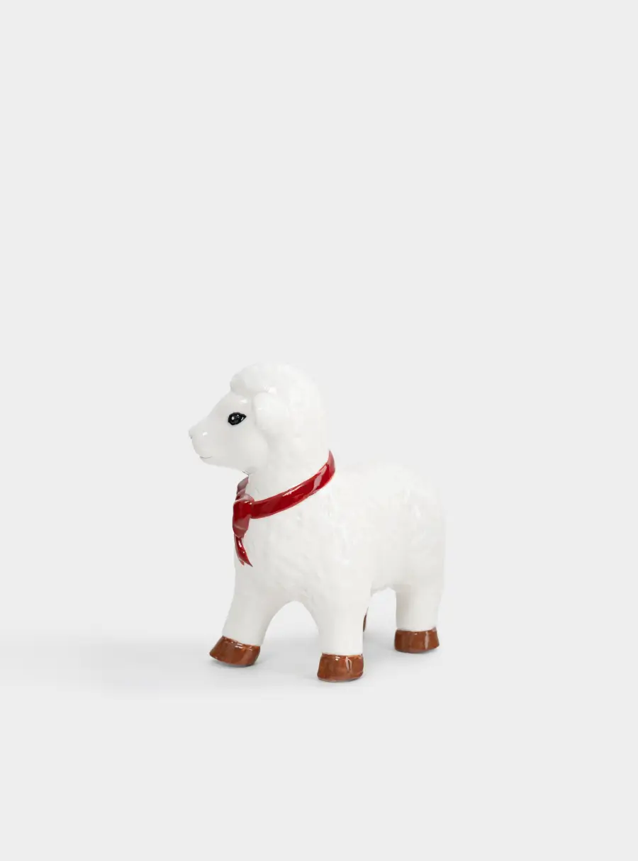 Статуэтка, 10 см, фарфор P, бело-красная, Барашек с бантом, Sheep ,image-3