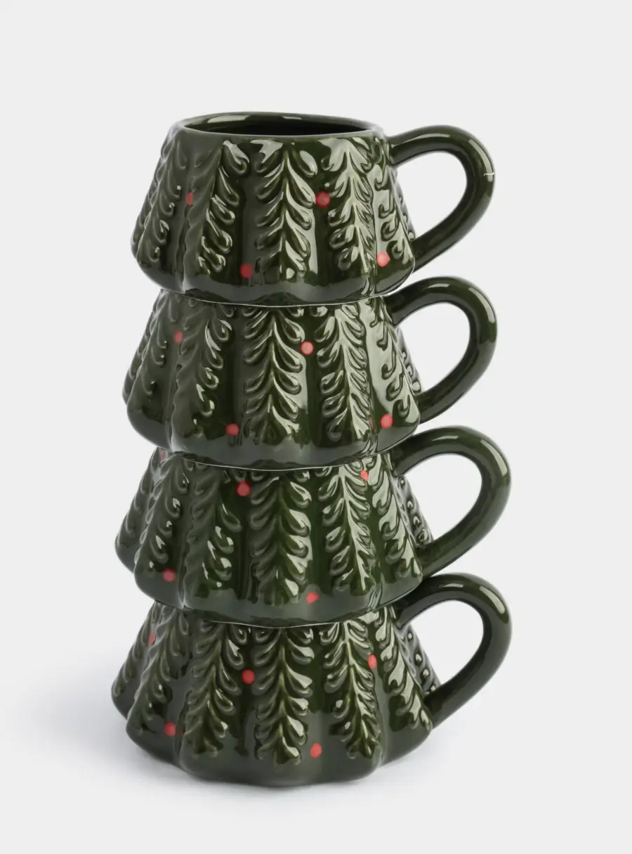 Кружка, 4 шт, фарфор P, зеленая, Елка, Fir ,image-0