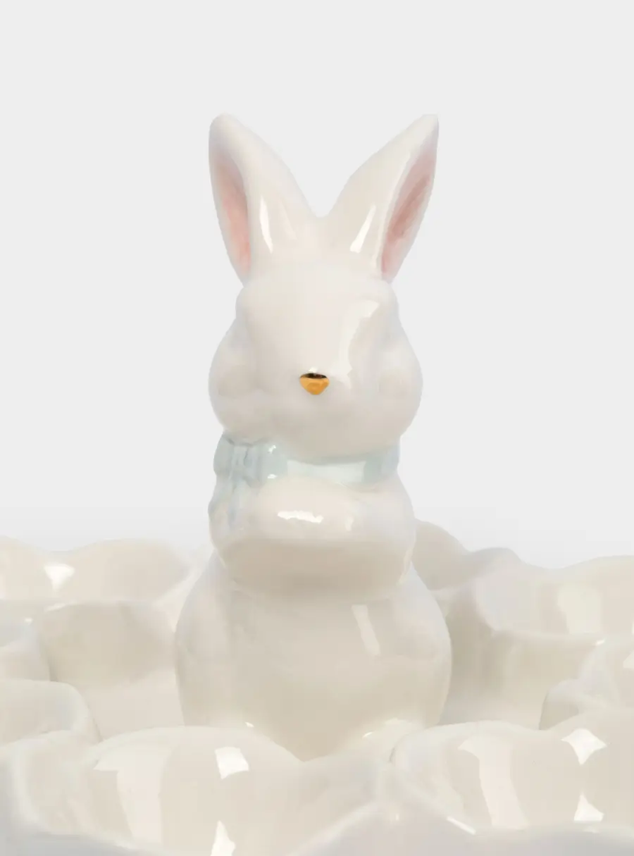 Блюдо пасхальное, 18х12 см, 8 отд, керамика, молочно-золотистое, Кролик в цветах, White Rabbit, image-4