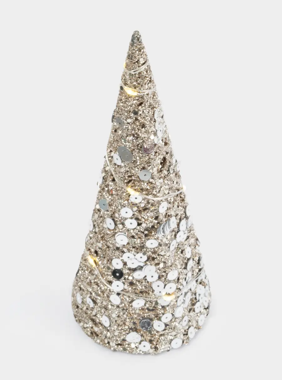 Ель-конус, 20 см, с подсветкой, полиэстер/металл, шампань, Celebration, image-3