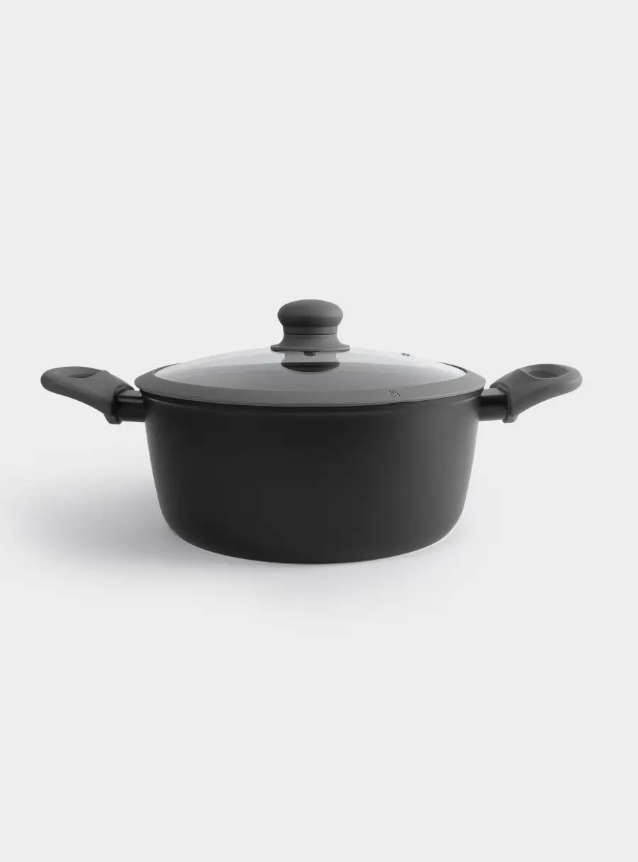 Кастрюля, 24 см, 3,9 л, с крышкой, с покрытием, алюминий, серо-черная, Robust