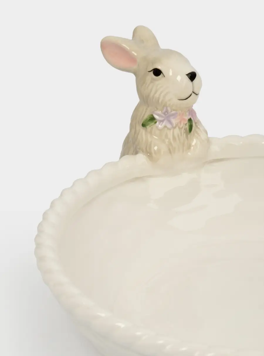 Ваза для фруктов, 26х6 см, керамика, молочно-серая, Кролики с корзинкой, Brown Rabbit, image-5