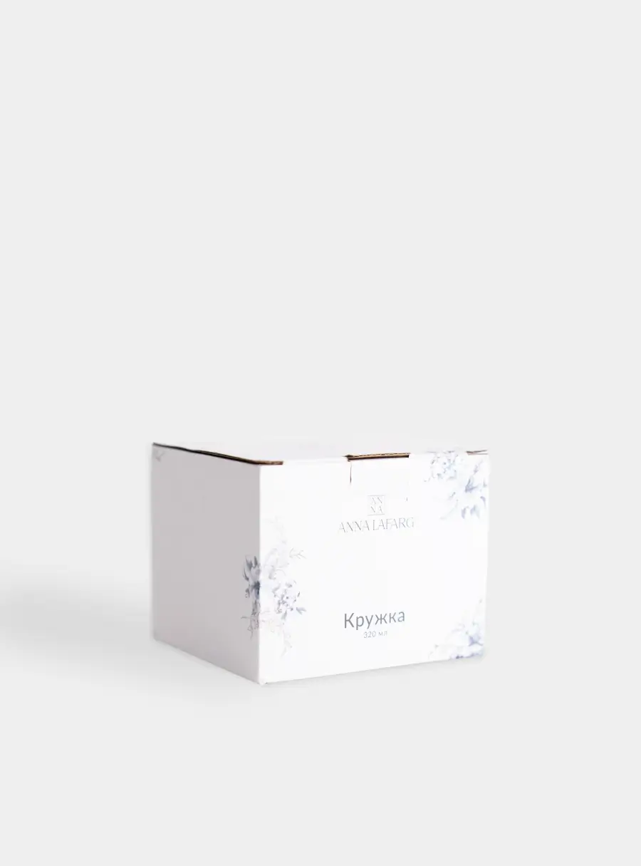 Кружка, 320 мл, фарфор N, белая, с серебристым кантом, Голубые цветы, Ice flower, image-5