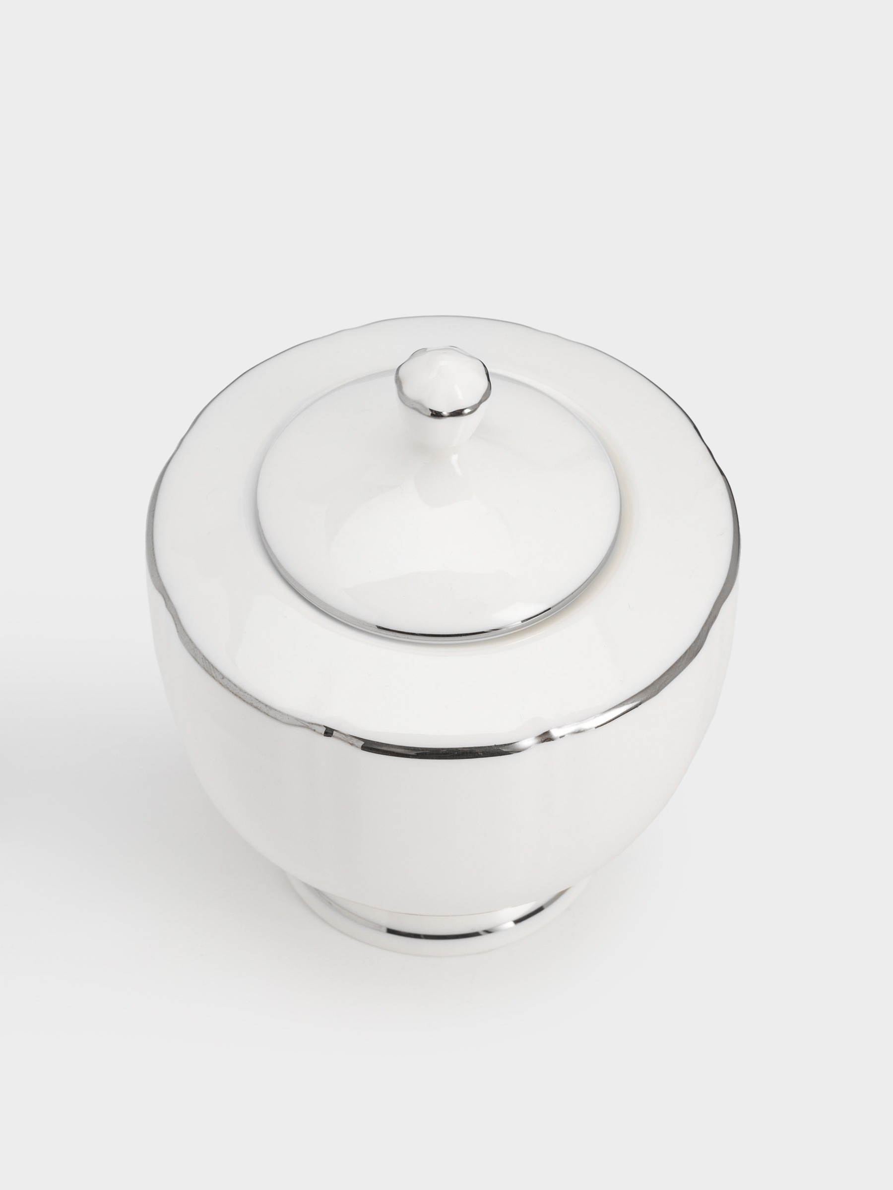 Сахарница, 10,5 см, 250 мл, фарфор F, белая, с серебристым кантом, Lotus silver, image-2