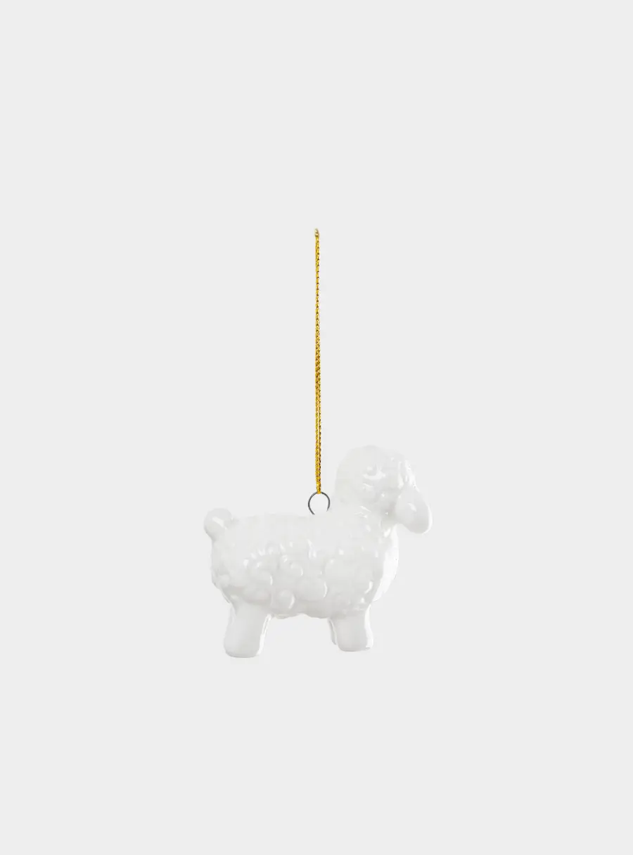 Игрушка елочная, 6 см, фарфор P, молочно-золотистая, Овечка, Sheep ,image-3