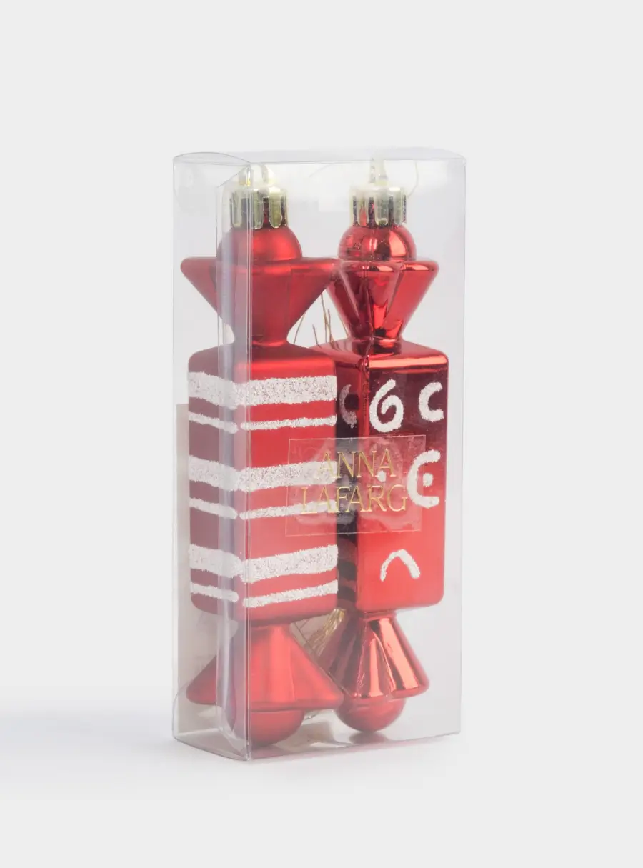 Игрушка елочная, 2 шт, 3х12 см, пластик, красная, Конфеты, New year, image-6