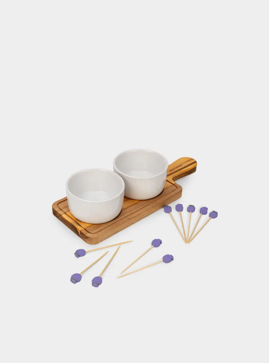 Набор для закусок, 2 пр, на подставке, со шпажками, керамика K/дерево, Сливы, Plum Orchard ,image-0