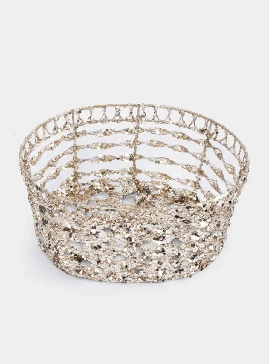Корзина декоративная, 23х20 см, пластик/металл, овальная, серебристая, Celebration, image-1