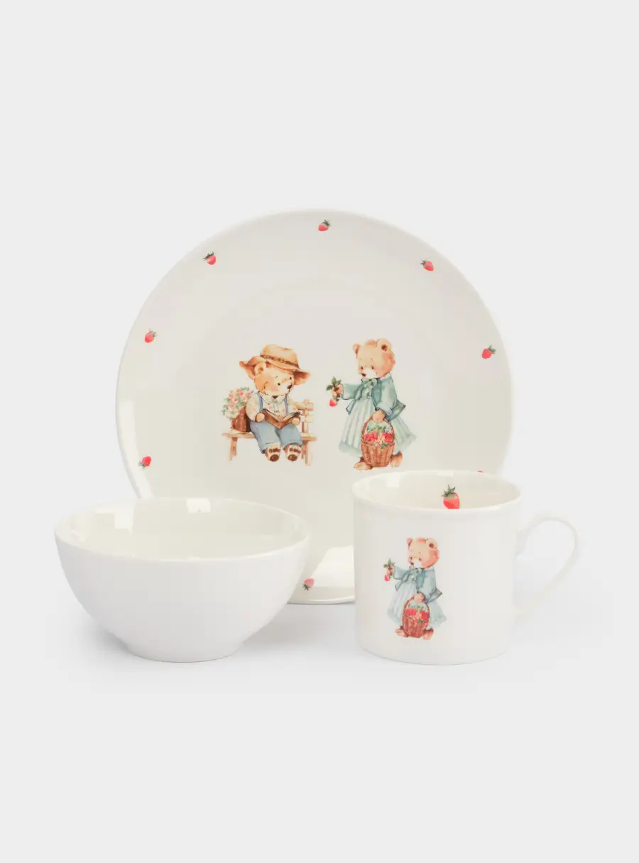Набор посуды, детский, 1 перс, 3 пр, фарфор N, белый, Мишки, Teddy bear ,image-0