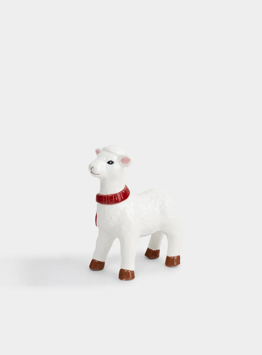 Статуэтка, 12 см, фарфор P, бело-красная, Ягненок с шарфом, Sheep ,image-0