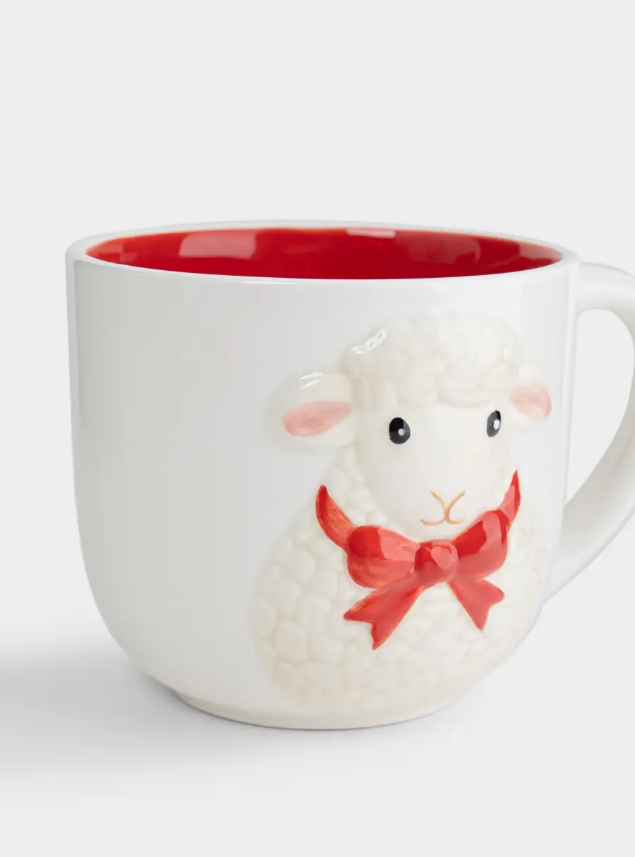 Кружка, 430 мл, керамика D, молочно-красная, Овечка в шарфе, Bright sheep ,image-3