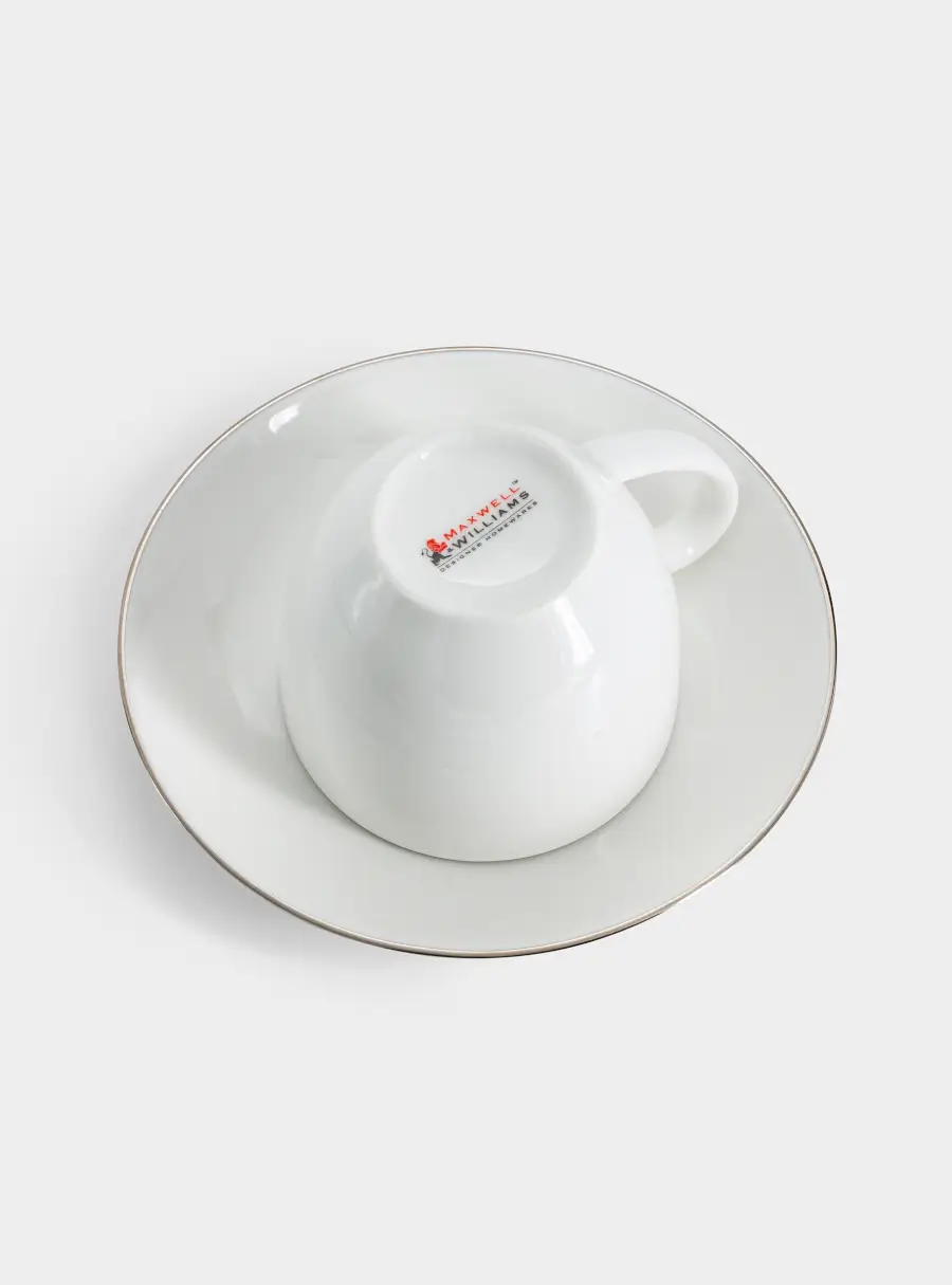 Пара кофейная, 1 перс, 2 пр, 90 мл, фарфор P, белая, с серебристым кантом, White Platinum, image-3