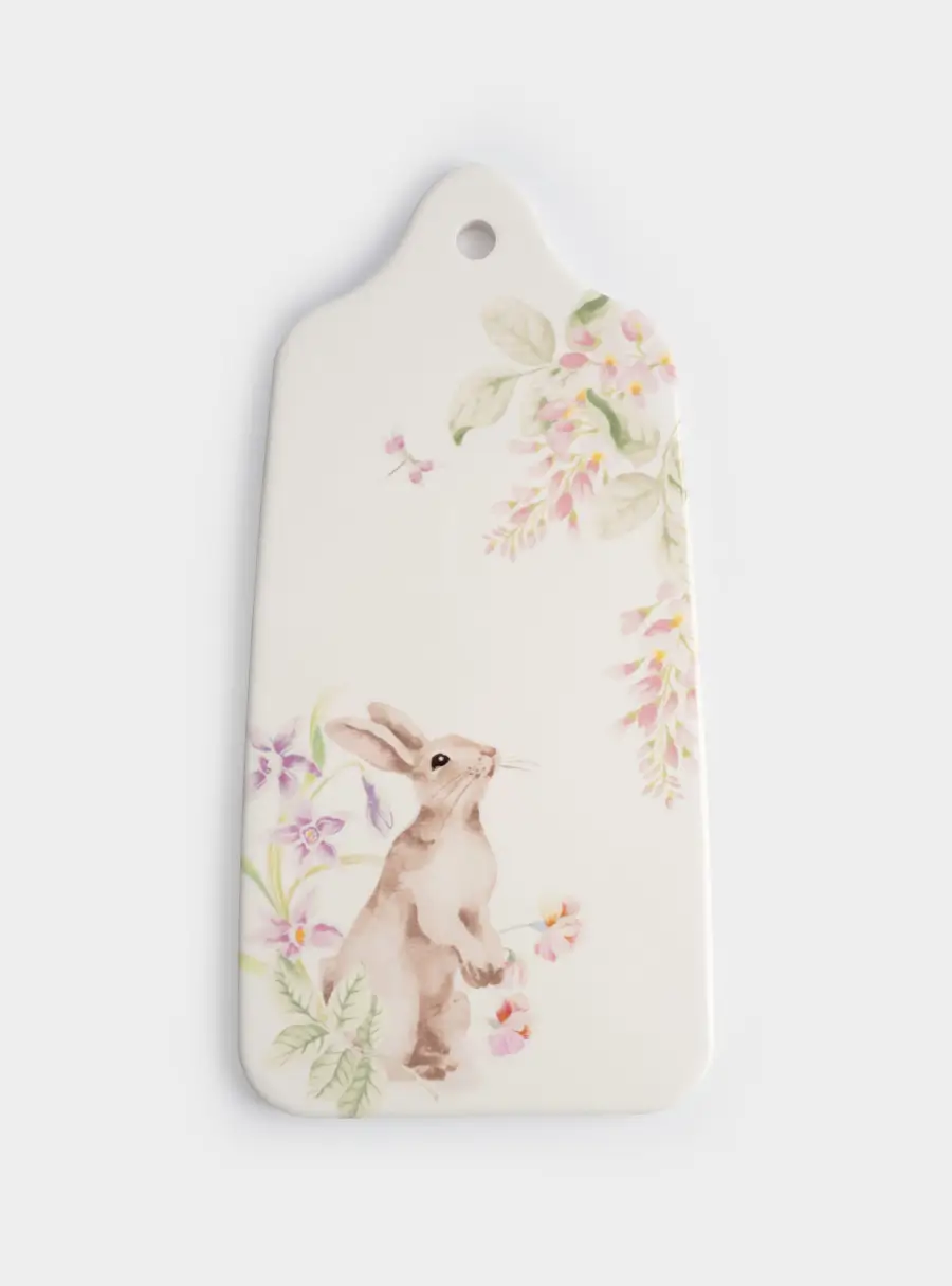 Подставка под горячее, 14x28 см, керамика/пробка, белая, Кролик в цветах, Flower Rabbit ,image-1