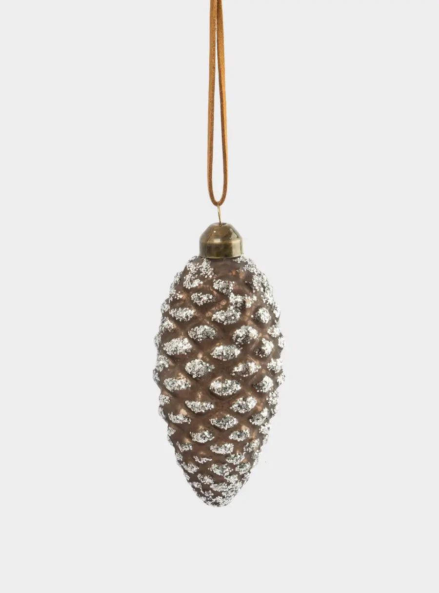 Игрушка елочная, 9 см, стекло, коричневая, Шишка, New year, image-0