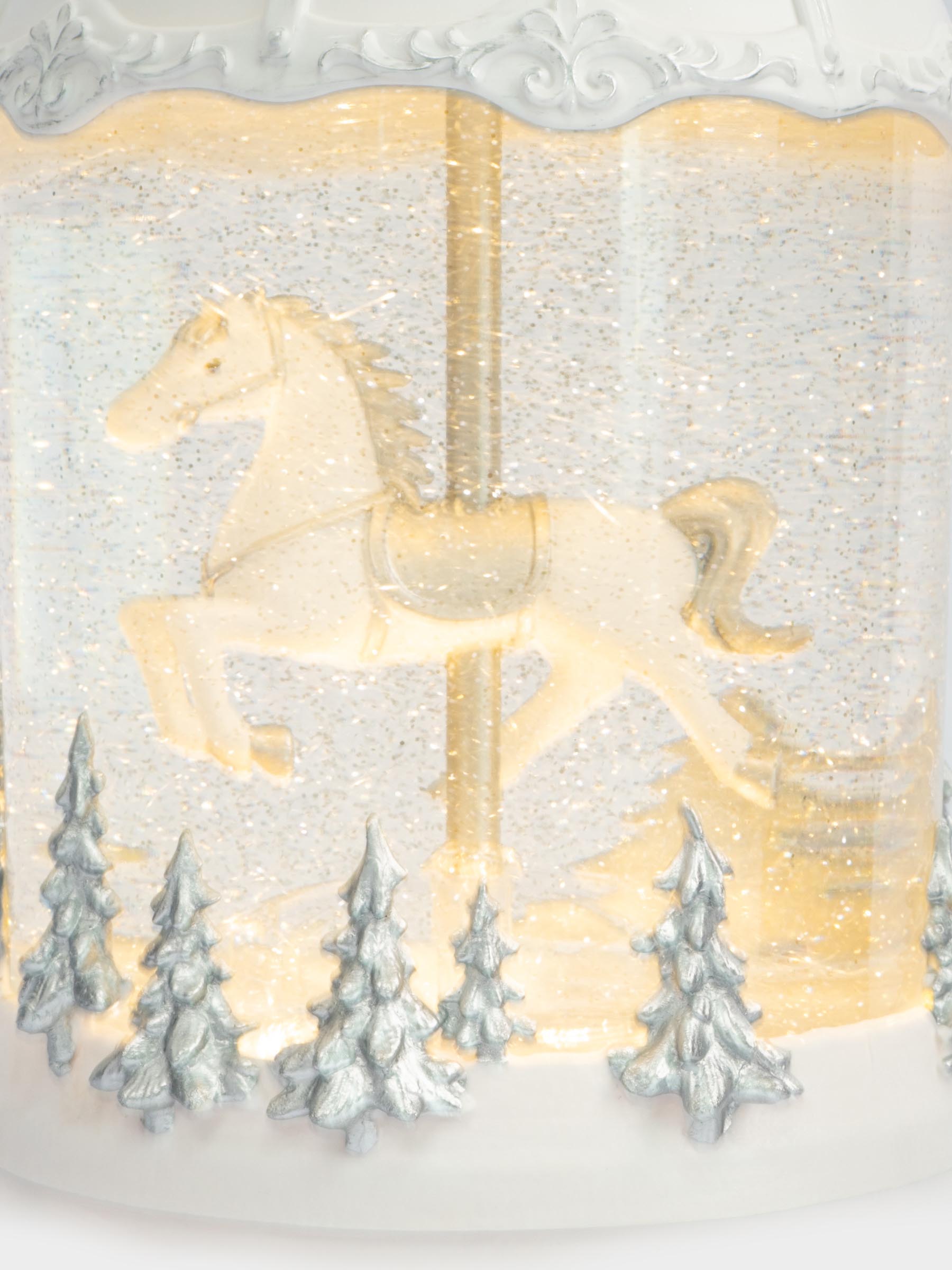 Снежный фонарь, 20 см, с подсветкой, пластик, белый, Лошадь под куполом, Horse, image-4