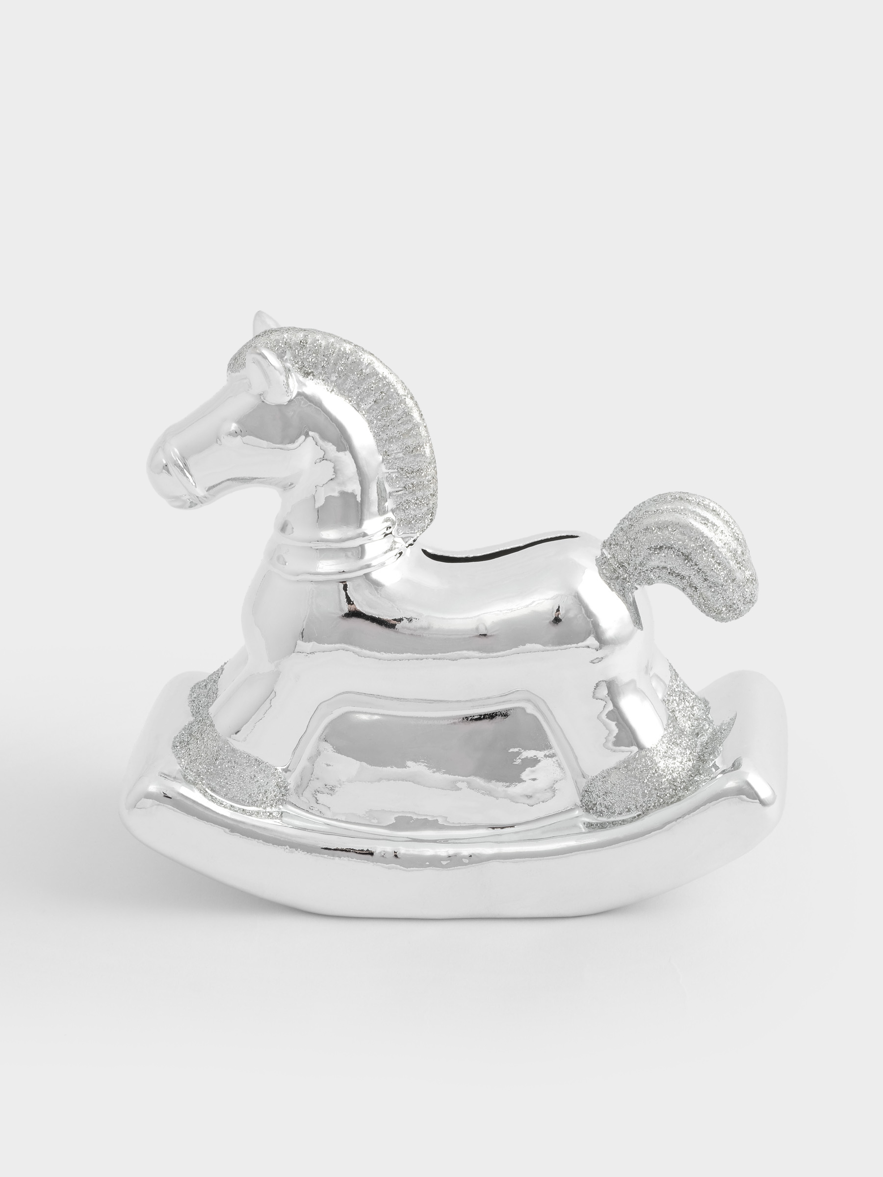 Копилка, 13 см, фарфор P, серебристая, Лошадка-качалка, Horse, image-1