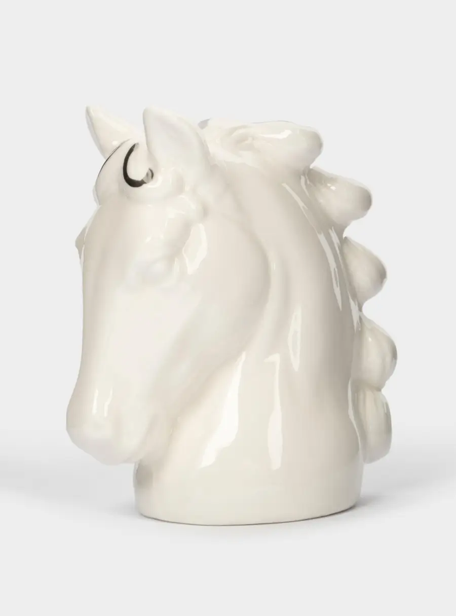 Емкость для соли или перца, 8 см, фарфор P, бело-серебристая, Конь, Horse ,image-0