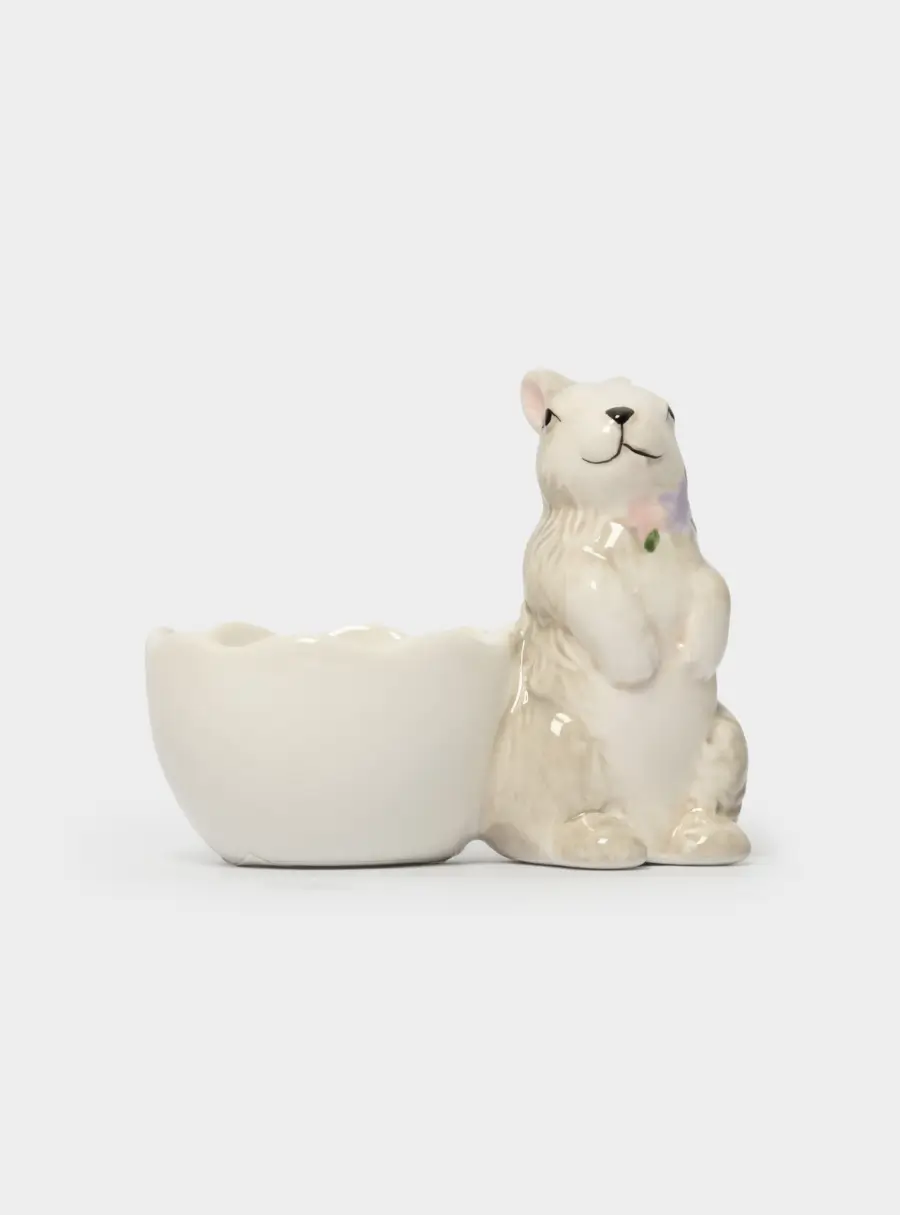 Подставка для яйца, 8 см, керамика, серая, Кролик с цветами, Brown Rabbit, image-4