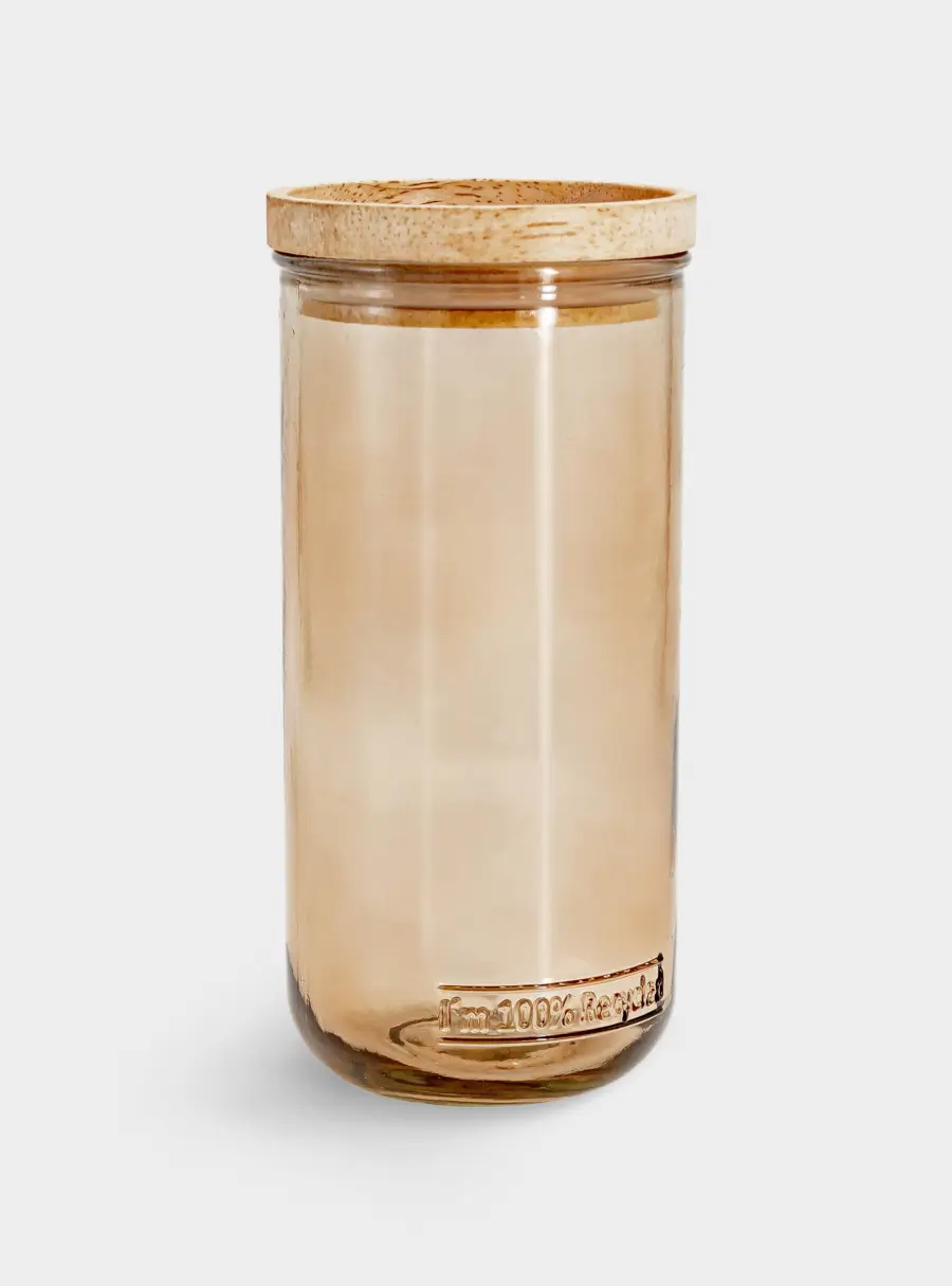 Банка для сыпучих продуктов, 820 мл, стекло/дерево, коричневая, Jars