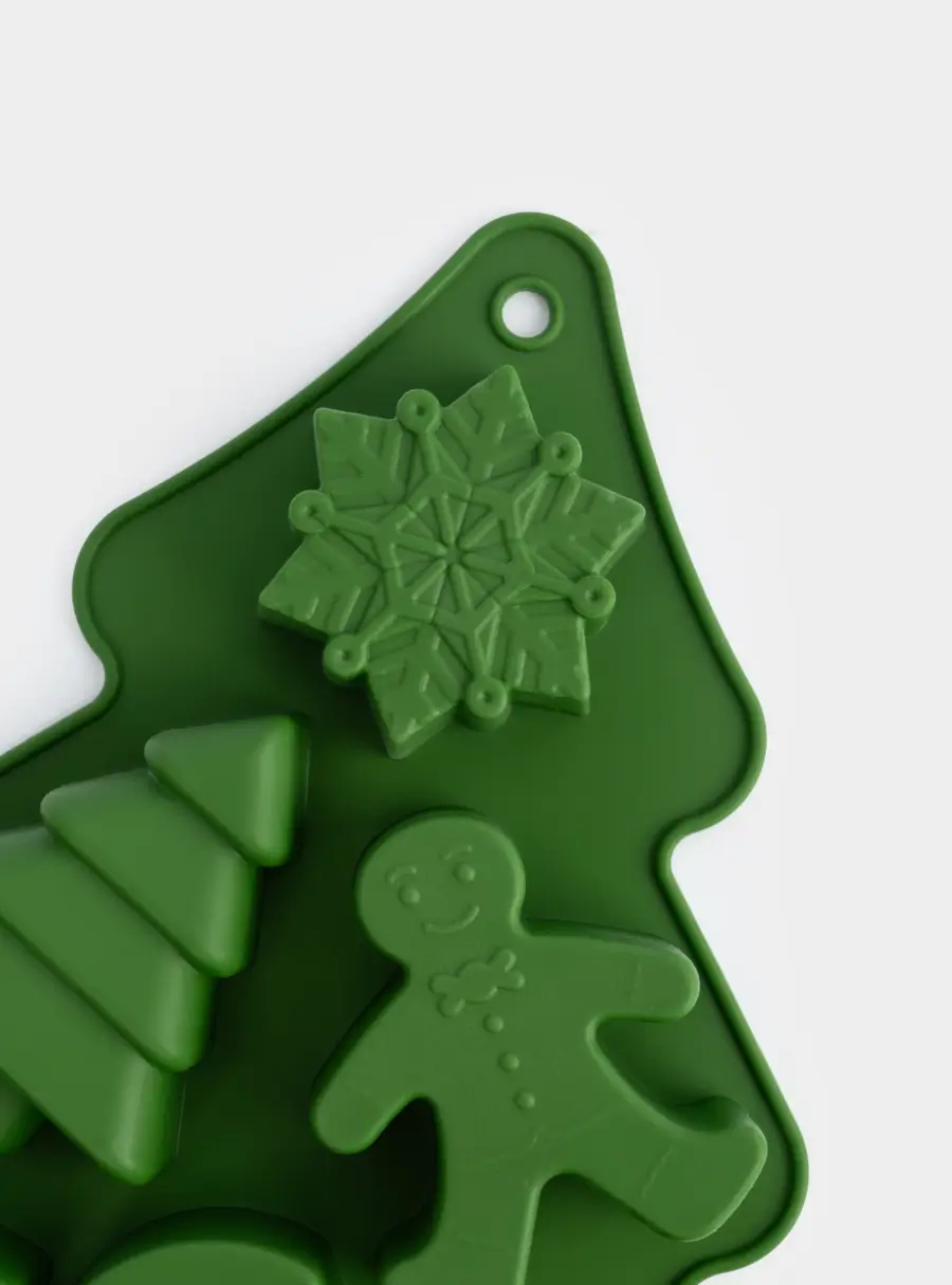 Форма для выпечки кексов, 23х18 см, 6 отд, силикон, зеленая, Елка, Muffin, image-4