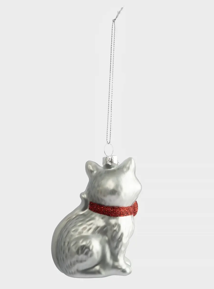 Игрушка елочная, 7х9 см, стекло, серебристая, Кошка, New year, image-2
