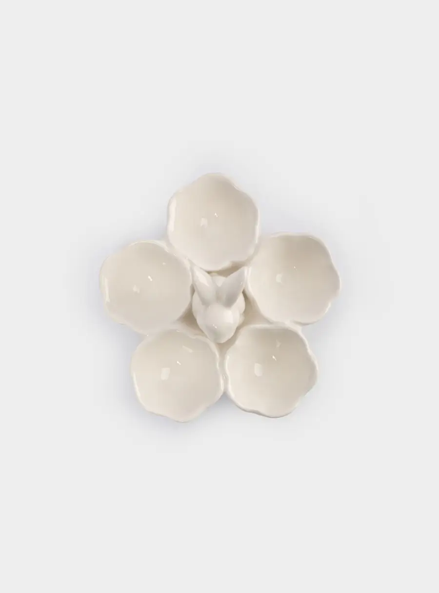 Блюдо пасхальное, 12х9 см, 5 отд, керамика, молочно-золотистое, Кролик в цветах, White Rabbit, image-4