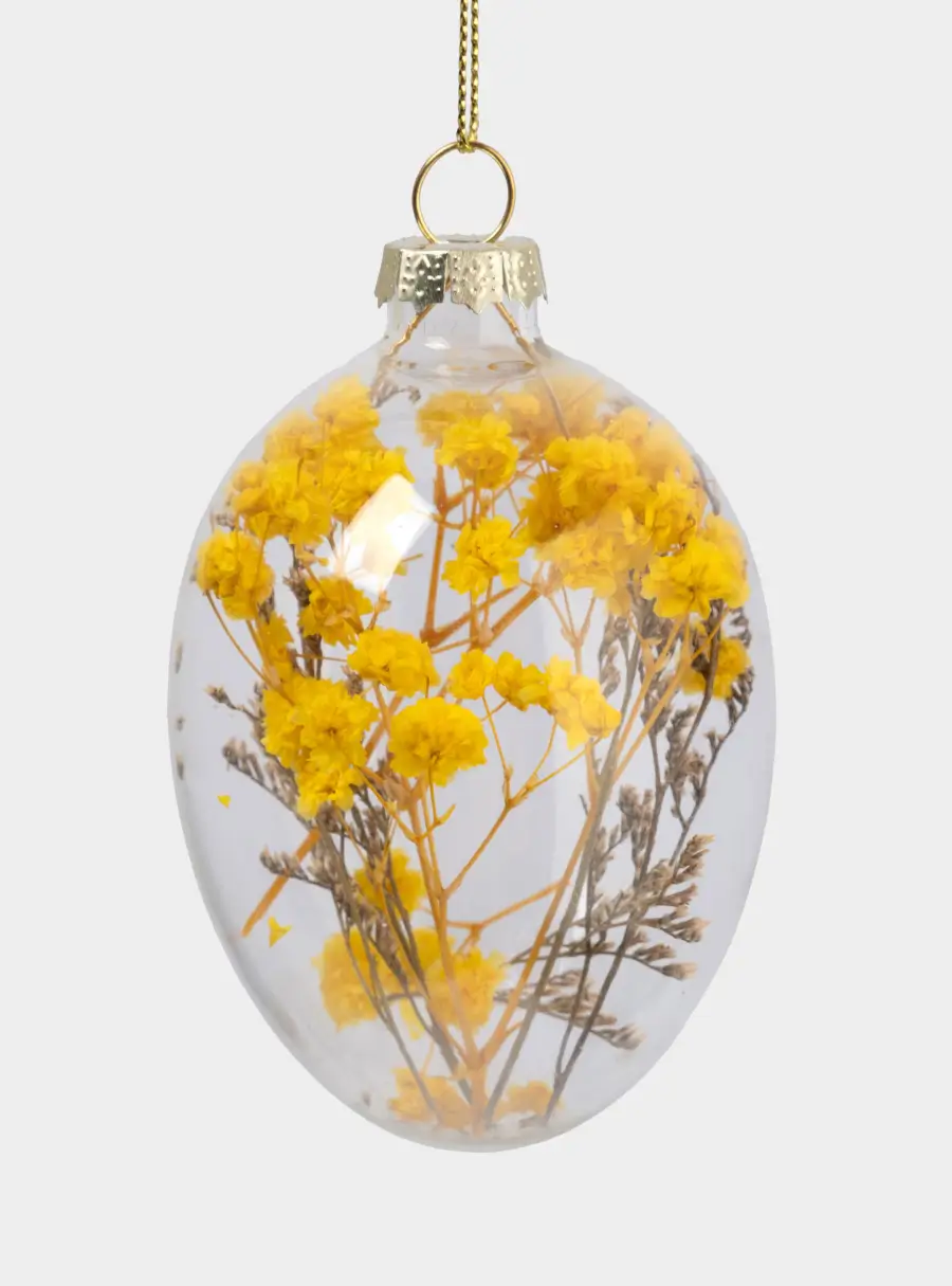 Подвеска декоративная, 4х6 см, с сухоцветами, стекло, желтая, Яйцо пасхальное, Interior Easter ,image-1