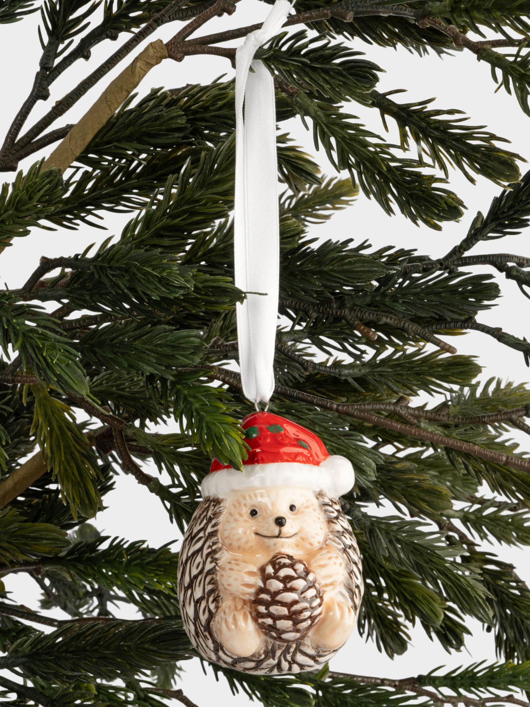 Игрушка елочная, 8 см, керамика, коричневая, Еж с шишкой, New year, image-3