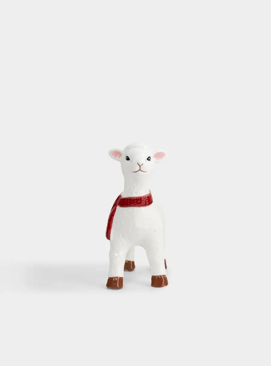 Статуэтка, 12 см, фарфор P, бело-красная, Ягненок с шарфом, Sheep ,image-2