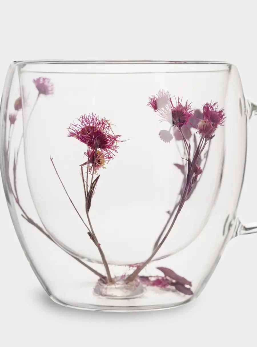Кружка, 240 мл, стекло Б, с сухоцветами внутри, Сиреневые цветы, Wind-mystery ,image-3