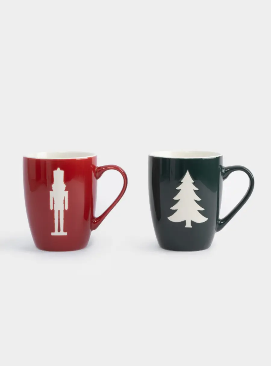 Кружка, 380 мл, 2 шт, фарфор N, зеленая/бордовая, Елка/Щелкунчик, New year ,image-1