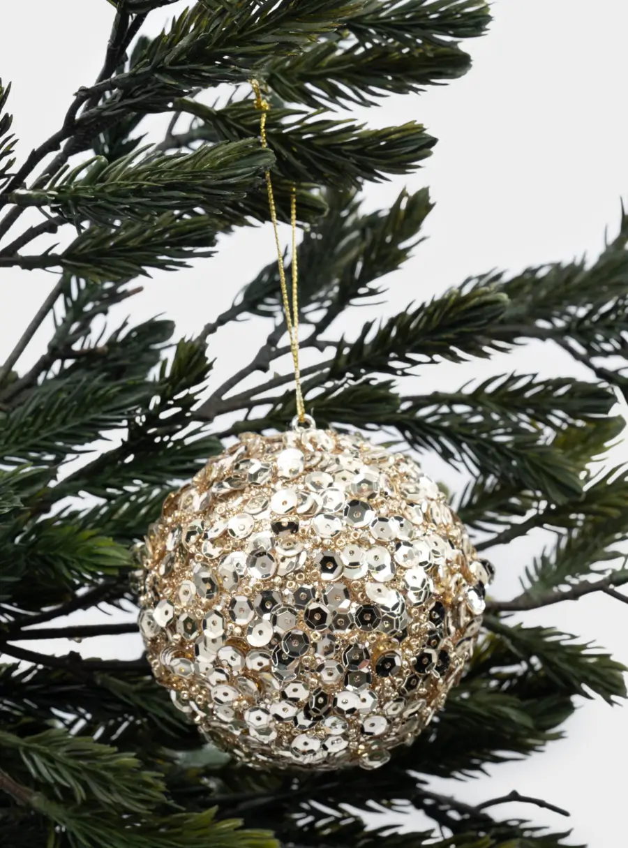 Игрушка елочная, 8 см, пластик, шампань, Шар с пайетками, New year, image-2